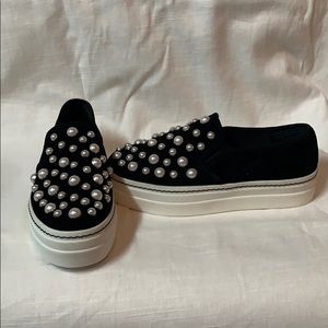 Alice + Olivia Sasha suede & pearl slip ons 6